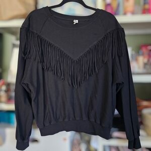 Newbury Kustom Black Fringe Crew Neck Sweater